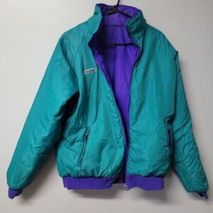 Columbia Vintage Reversible Jacket Mens Large Teal Purple Radial Sleeve Vintage